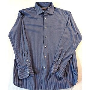 Daniel Cremieux Striped Button-Up Shirt Blue White Size XL Classic Fit office